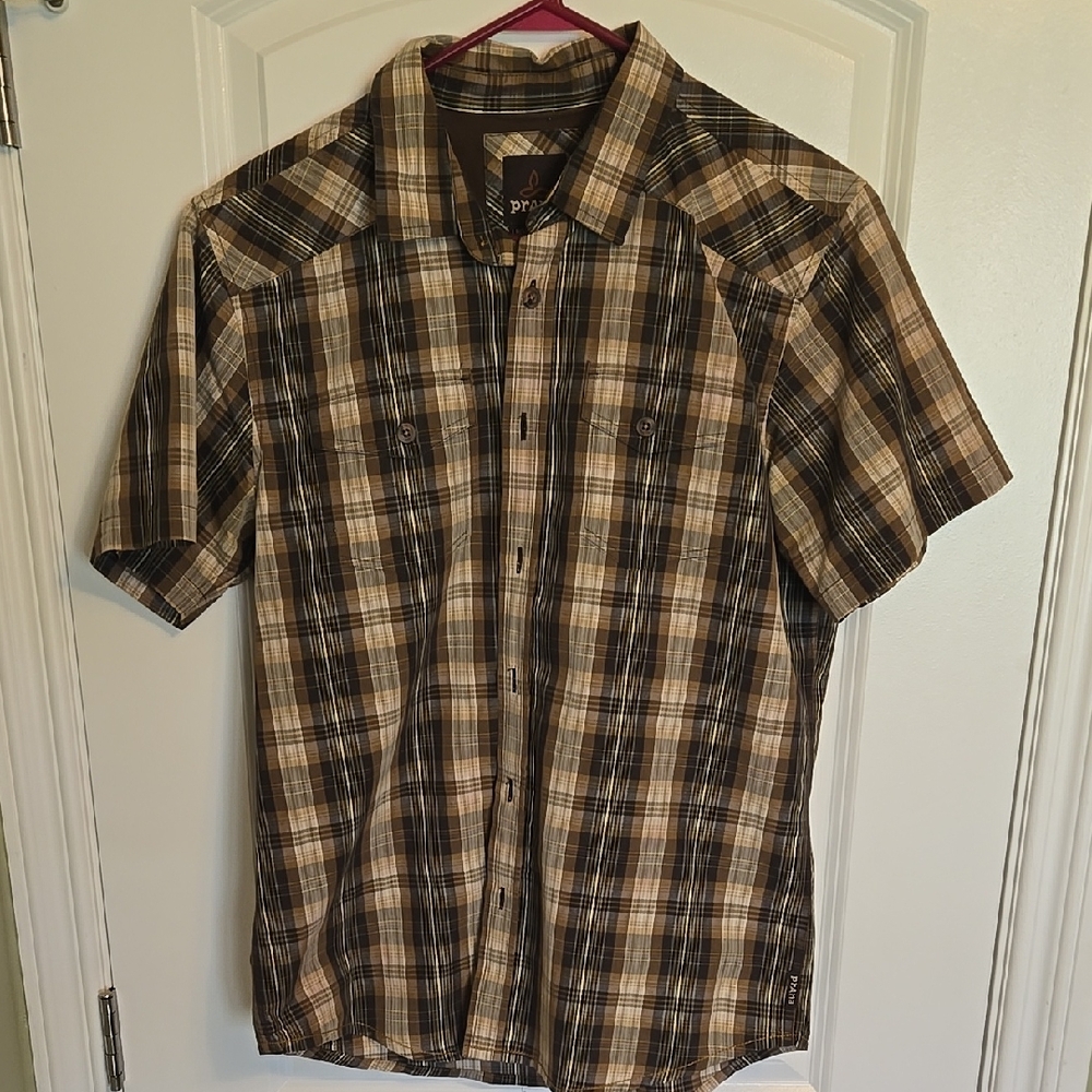 Prana Men's Brown Plaid Shirt Size Large